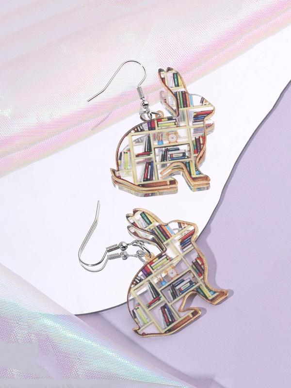 Geometric Bookshelf Pattern Acrylic Dangle Earrings, Creative Fashion Acryl Dangle Earrings for Girls Suitable for Daily Wear with Holiday Birthday Gifts To Family