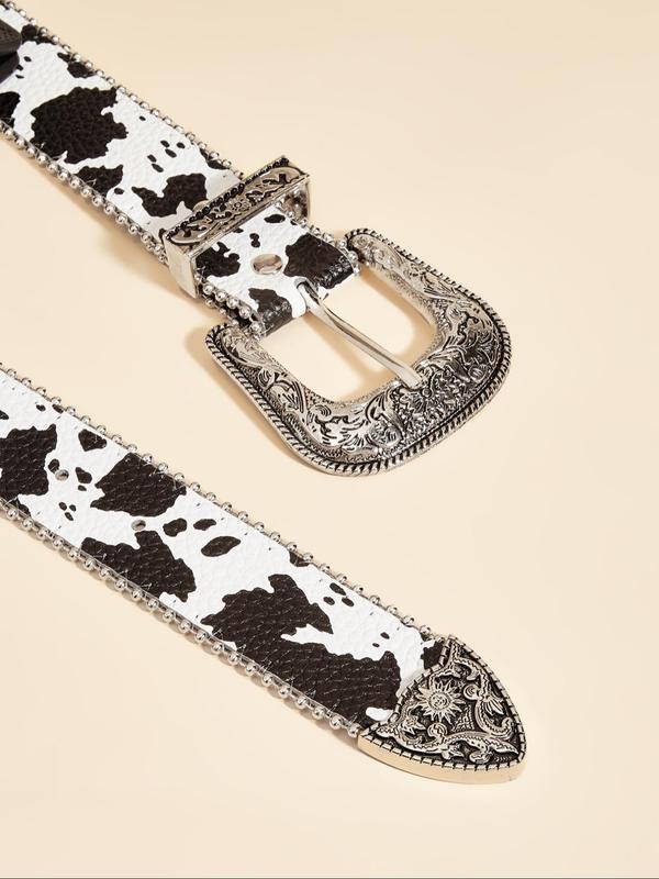 Fashion Cow Pattern Pu Buckle Belt for Women & Girls, Casual Waistband for Jeans, Daily Clothing Decor, Trendy All-match & Exquisite Belt for Birthday Gift