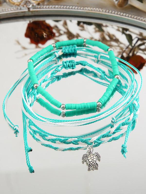 3pcs set Boho Turtle Soft Clay Beaded Anklet, Fashion Colorblock Braided Anklet for Women and Girls, Casual Versatile Jewelry for Beach Vacations