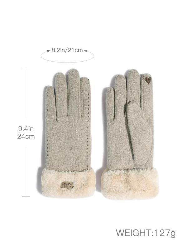 Women's Solid Color Wool Knitted Gloves, Windproof Velvet Thick Warm Outdoor Riding Gloves, Fashion Accessories for Fall & Winter