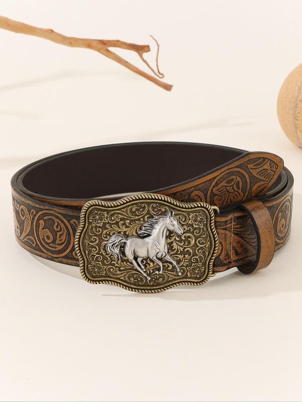 Western Style Horse Buckle Belt, Vintage Cowboy Belt for Men & Women, Fashion Belt for Party, Daily Clothing Decor, Trendy All-match & Exquisite Belt for Birthday Gift