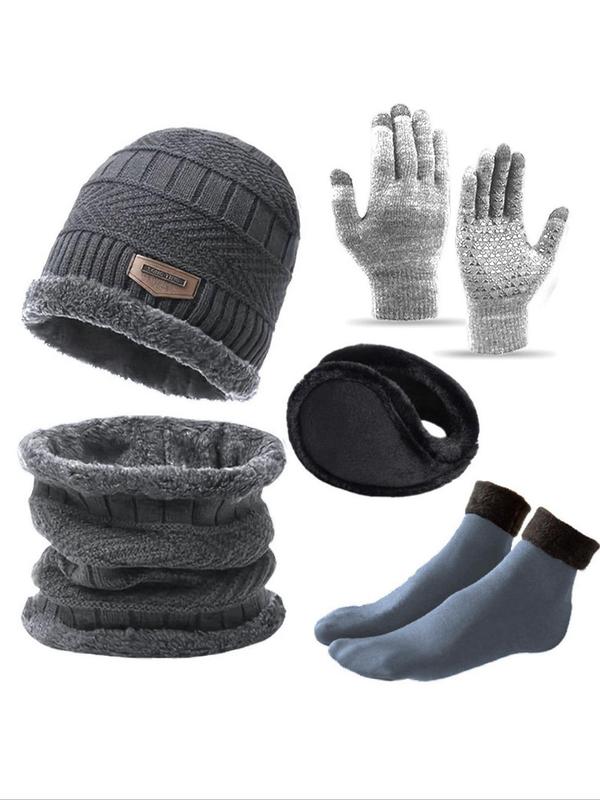 Winter Warm Hat & Neck Warmer & Gloves & Socks Set, Casual Outdoor Sports Hat & Neck Warmer & Gloves & Socks Set for Fall & Winter, Fashion Accessories for Men