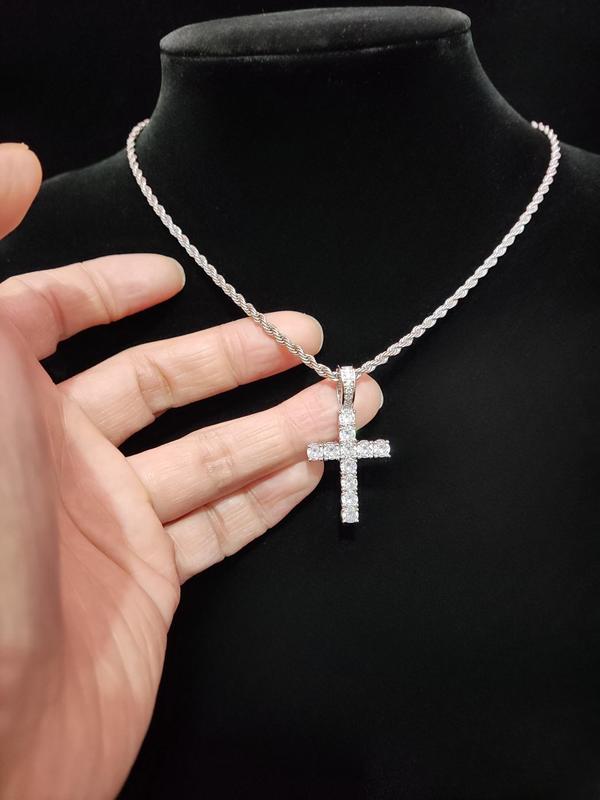 Summer Rhinestone Cross Twist Chain Pendant Necklace for Men & Women, Y2k Hip Hop Jewelry for Party, Daily Clothing Decor, Trendy All-match Beach Jewelry