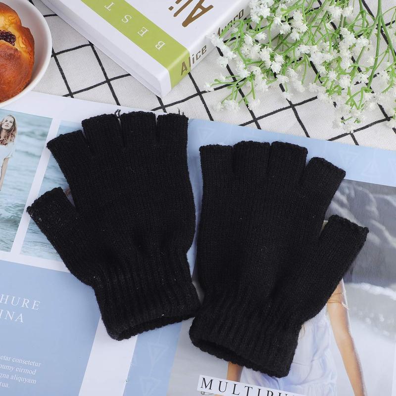 2 Pairs Thickened Cashmere Warm Half Finger Gloves Winter Knitted Fingerless Gloves for Men and Women