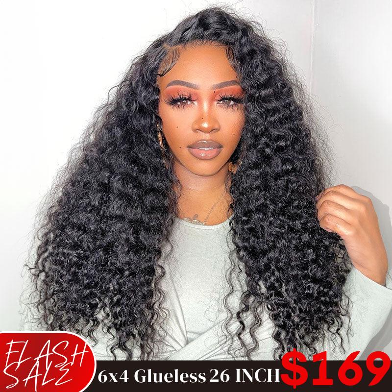 Amanda Hair Glueless Curly Human Hair Wig 13x4 Frontal lace 6x4 closure Long Curly Water Wave Wig