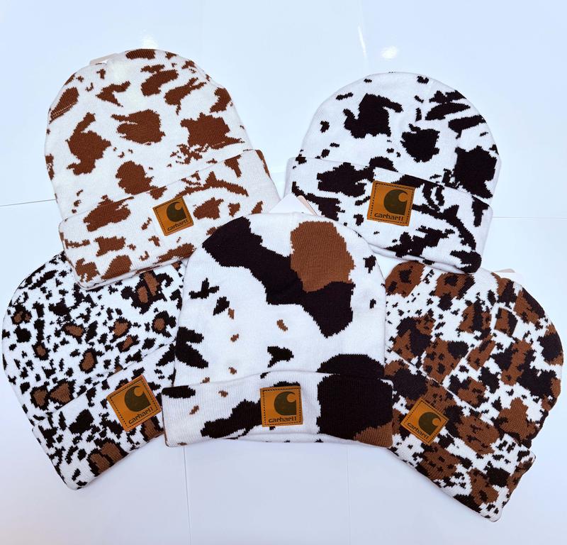 Trendy Unisex Cow Print Beanie for Winter - Soft & Warm Hat for Outdoor Fun