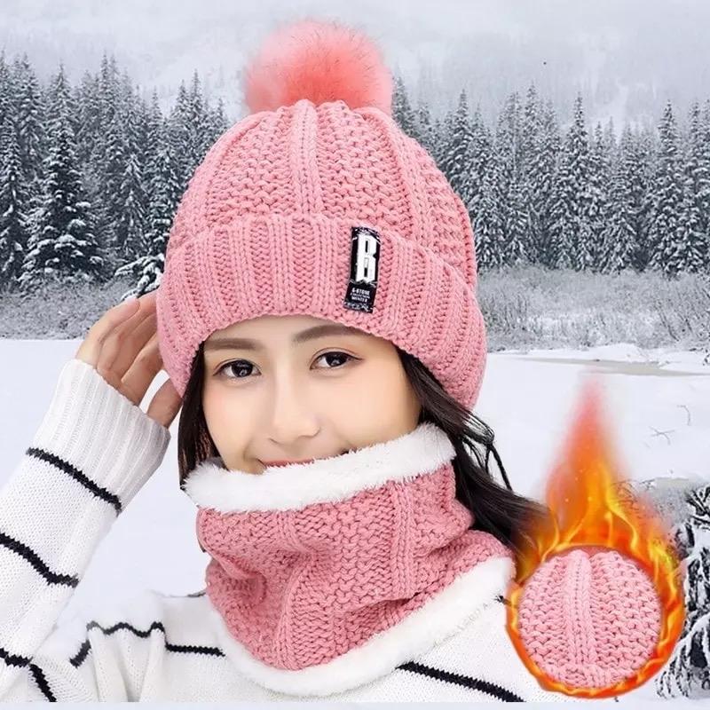 2024 New 2 Pieces Set Women's Knitted Hat Scarf Caps Neck Warmer Winter Hat for Women