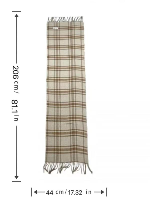 Vintage Plaid Pattern Fringe Trim Design Scarf, Elegant Soft Warm Shawl for Women & Men, Fashion Accessories for Daily Wear