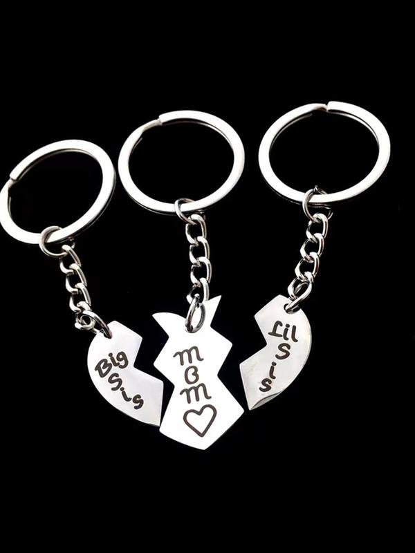 Family Love Fragment Cute Keychain, Summer Fashion Letter Pattern Engraved Ring & Heart Shape Pendant Key Holder & Key Fob for Car Key,  Jewelry Accessories