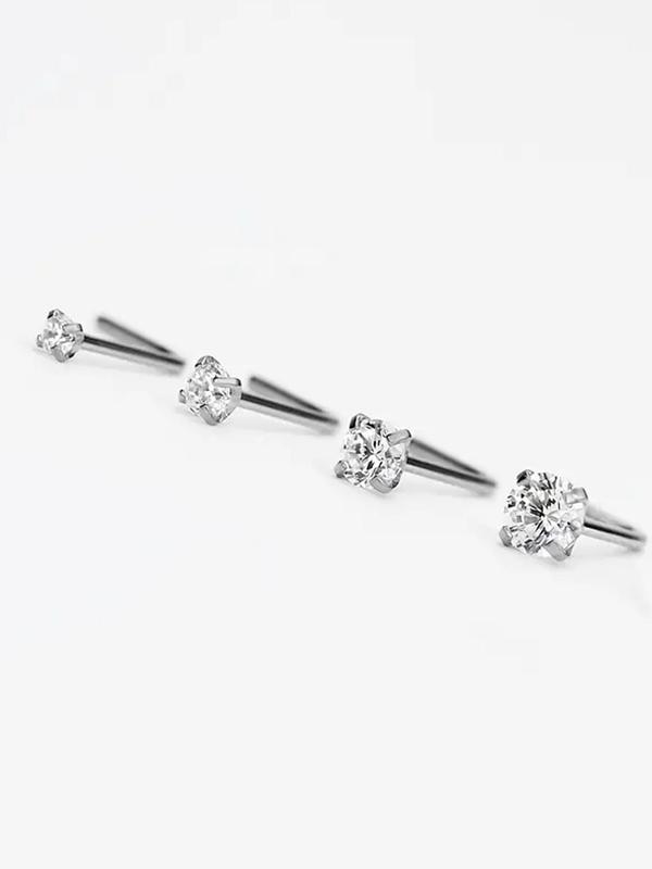 Rhinestone Decorated Nose Studs, 6pcs L Shaped Piercing Nose Rings, Stainless Steel Nose Studs, Body Piercing Jewelry for Women & Men