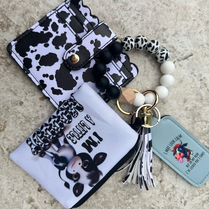 Cow Print Wallet Keychain - Stylish and Practical Accessory for Keys and Cards perfect gift beaded keychains chic gorgeous keychain gift