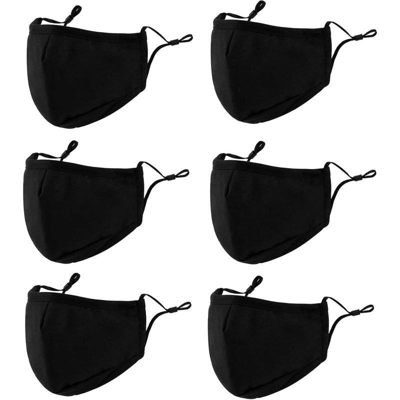 3-Ply Cloth Face Mask 6 Pack,Washable, Reusable and Breathable Face Covering with Adjustable Ear Protection Loops women men