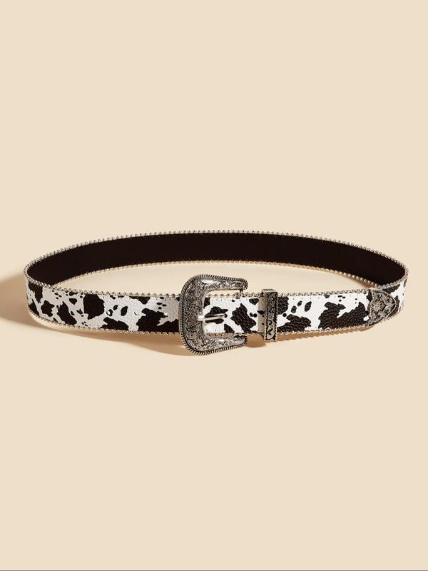 Fashion Cow Pattern Pu Buckle Belt for Women & Girls, Casual Waistband for Jeans, Daily Clothing Decor, Trendy All-match & Exquisite Belt for Birthday Gift