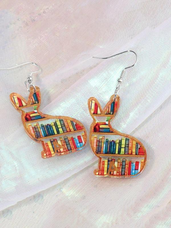 Geometric Bookshelf Pattern Acrylic Dangle Earrings, Creative Fashion Acryl Dangle Earrings for Girls Suitable for Daily Wear with Holiday Birthday Gifts To Family