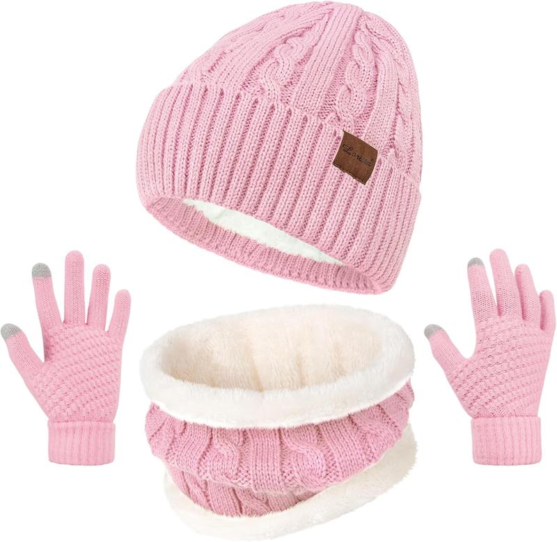 Womens Beanie Hat Scarf Touch Screen Gloves Set for Women Warm Knit Fleece Lined Skull Caps  Warmer Gifts