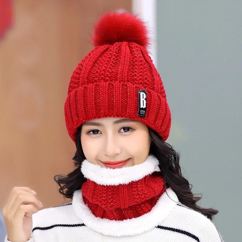 2024 New 2 Pieces Set Women's Knitted Hat Scarf Caps Neck Warmer Winter Hat for Women