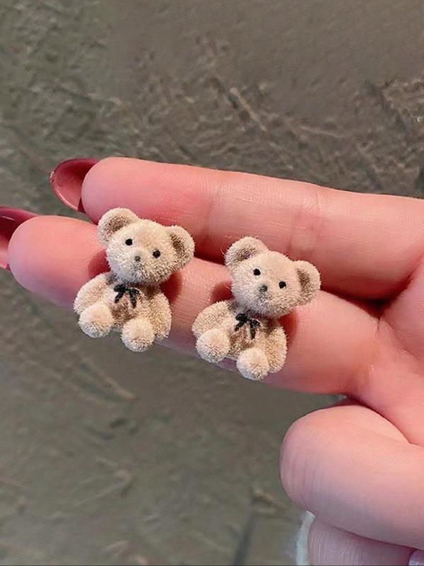 Cute Cartoon Bear & Rabbit Design Stud Earrings, Fashionable Jewelry for Women & Girls, Trendy All-match & Exquisite Jewelry for Birthday Gift