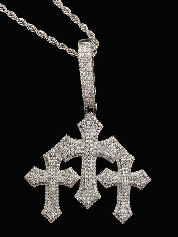 Rhinestone Decorated Cross Pendant Necklace for Men & Women, Street Trendy Pendant Charm Necklace, Hip Hop Chunky  Men's Jewelry  for Party, Daily, Back To School