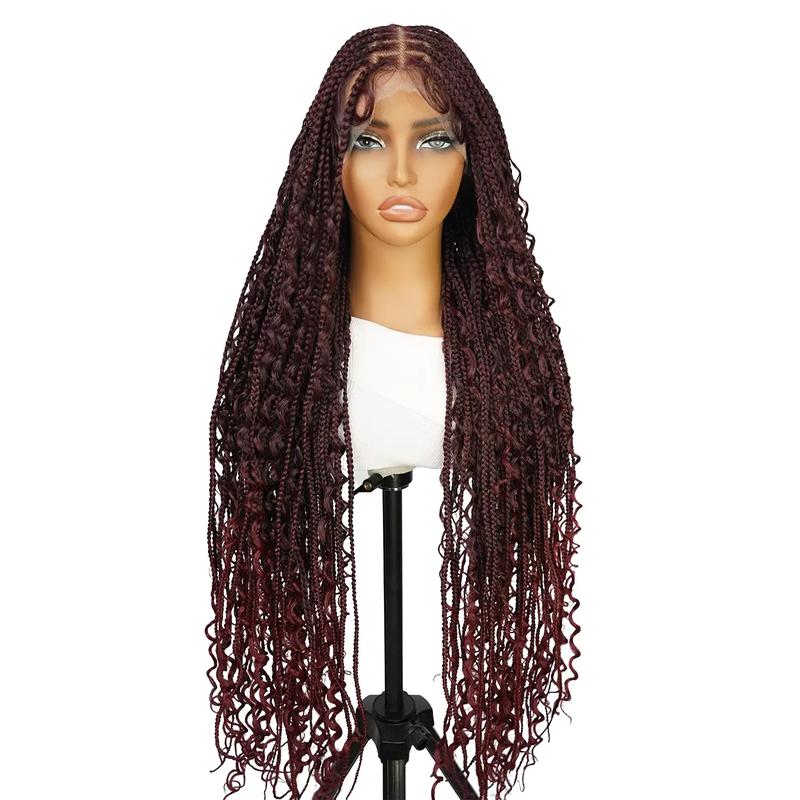 SuperNova #1B Bug 36 Inches Full Lace Premium Synthetic Fiber Bohemian Box Braided Wigs Knotless