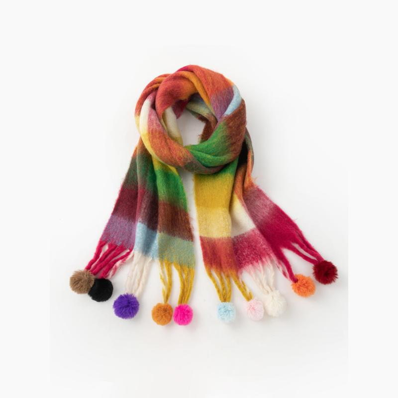 Cider [2 colors, Size One Size-One Size] Check Balls Tassel Scarf