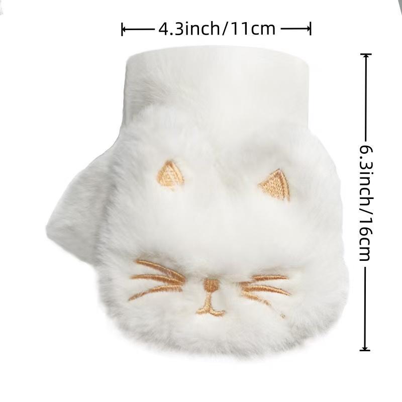 Cute Cat Design Electric Heated Gloves, 2000mAh Battery Fingerless Plush Cat Winter Heating Warming Gloves, Household Gloves for Women Girls