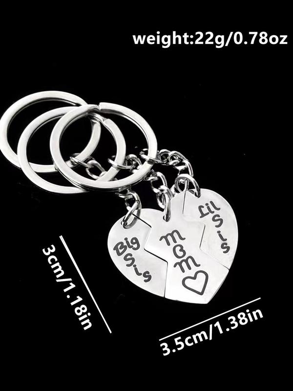 Family Love Fragment Cute Keychain, Summer Fashion Letter Pattern Engraved Ring & Heart Shape Pendant Key Holder & Key Fob for Car Key,  Jewelry Accessories