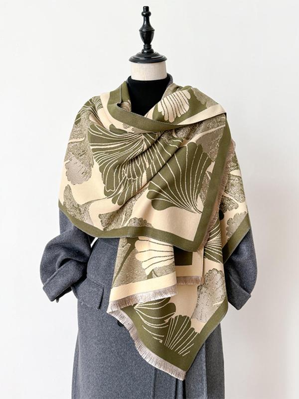 Boho Style Ginkgo Leaf Print Decor Scarf, Casual Soft Warm Shawl for Women, Fashion Accessories for Daily Wear, Trendy All-match & Exquisite Scarf for Birthday Gift