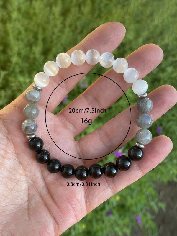 8mm Stone Beaded Bracelet, Unisex Elegant Beaded Bracelet, Fashion Accessories for Women & Men, Trendy All-match & Exquisite Jewelry for Birthday Gift