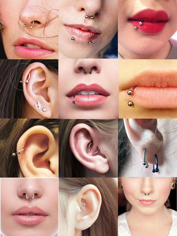 4pcs Stainless Steel Horseshoe Design Nose Ring & 8pcs Replacement Ball, Minimalist Eyebrow Lip Piercing Body Jewelry, Punk Fashion Accessories for Daily Wear