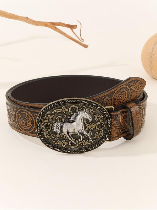 Western Style Horse Buckle Belt, Vintage Cowboy Belt for Men & Women, Fashion Belt for Party, Daily Clothing Decor, Trendy All-match & Exquisite Belt for Birthday Gift