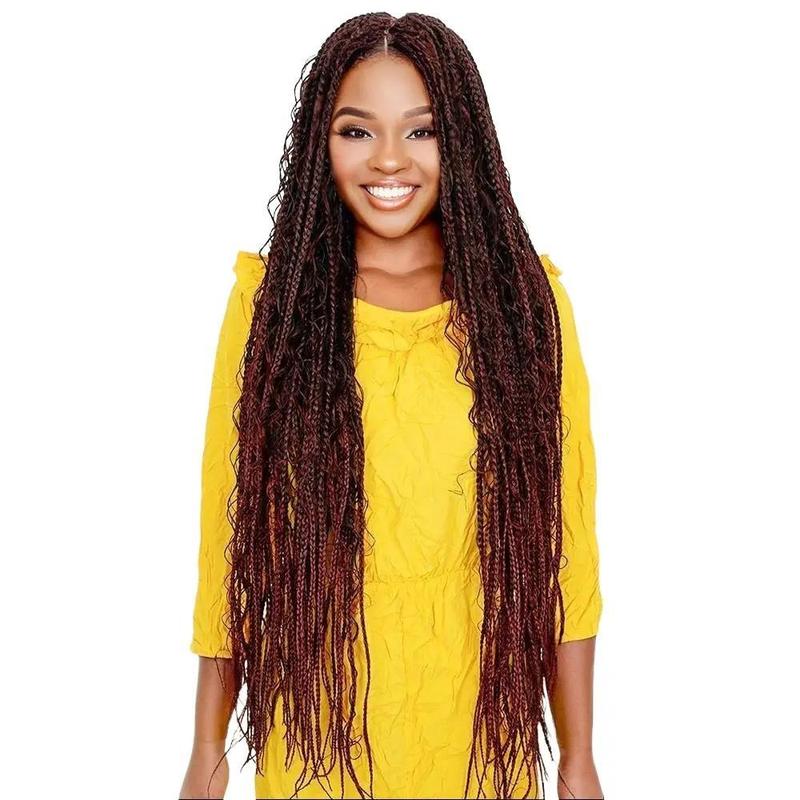 SuperNova #1B Bug 36 Inches Full Lace Premium Synthetic Fiber Bohemian Box Braided Wigs Knotless