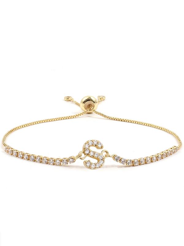 Fashion Rhinestone Decorated Letter Detail Initial Link Bracelet, Temperament Elegant Adjustable Chain Bracelet for Women for Gift