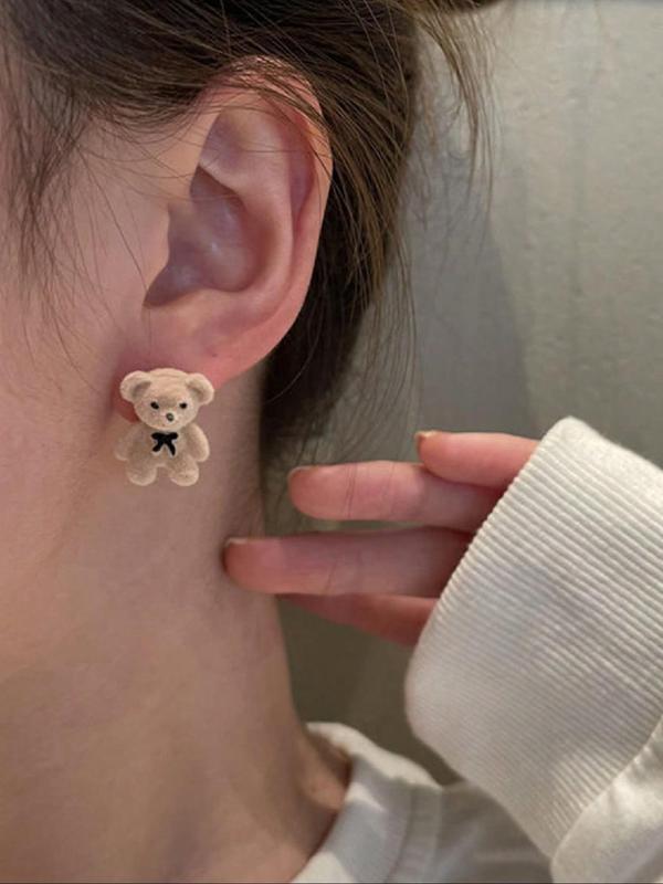 Cute Cartoon Bear & Rabbit Design Stud Earrings, Fashionable Jewelry for Women & Girls, Trendy All-match & Exquisite Jewelry for Birthday Gift