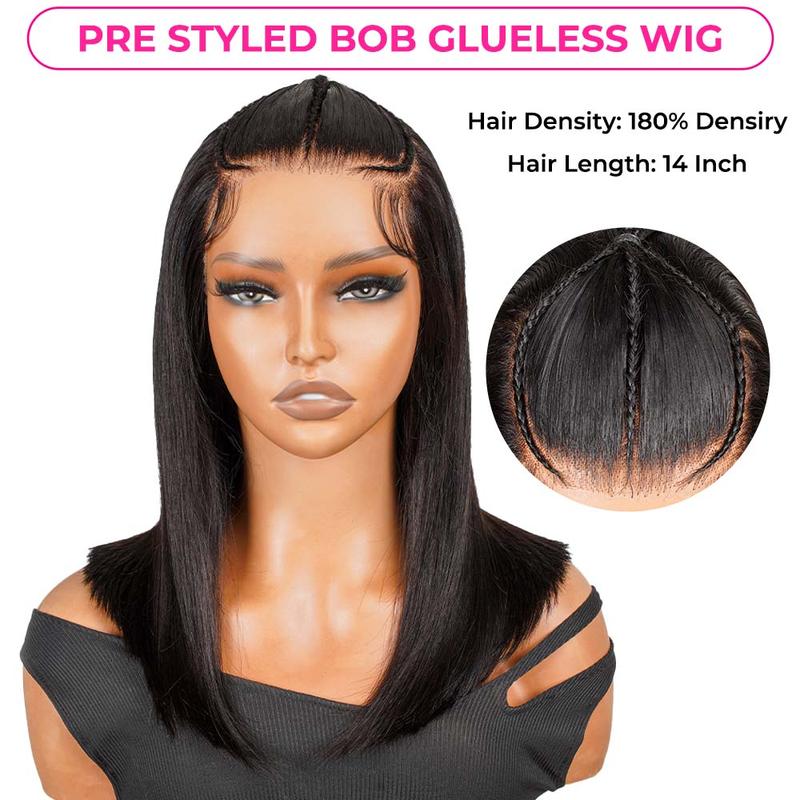 Alipearl Hair Pre Braided Wig Stylist Pre Cut Ready To Go Glueless Straight 13x6 Lace Human Hair Lace Frontal Wig Half Up and Down Bob Wigs Pre Styled