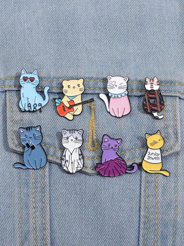 Cute Cartoon Cat Brooch Set, Fashionable Animal Design Brooch for Women & Men, Enamel Pin Suitable for Backpacks, Jeans, Scarves, Hats Decoration