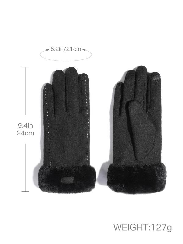 Women's Solid Color Wool Knitted Gloves, Windproof Velvet Thick Warm Outdoor Riding Gloves, Fashion Accessories for Fall & Winter