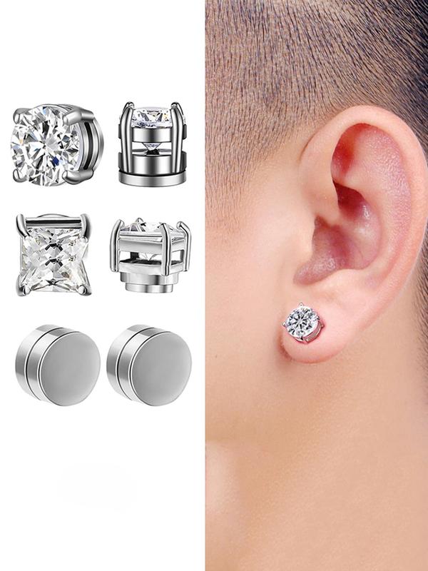 Punk Style Rhinestone Decorated Magnetic Earrings, Stainless Steel Earrings for Men & Women for Party, Trendy All-match & Exquisite Jewelry for Birthday Gift