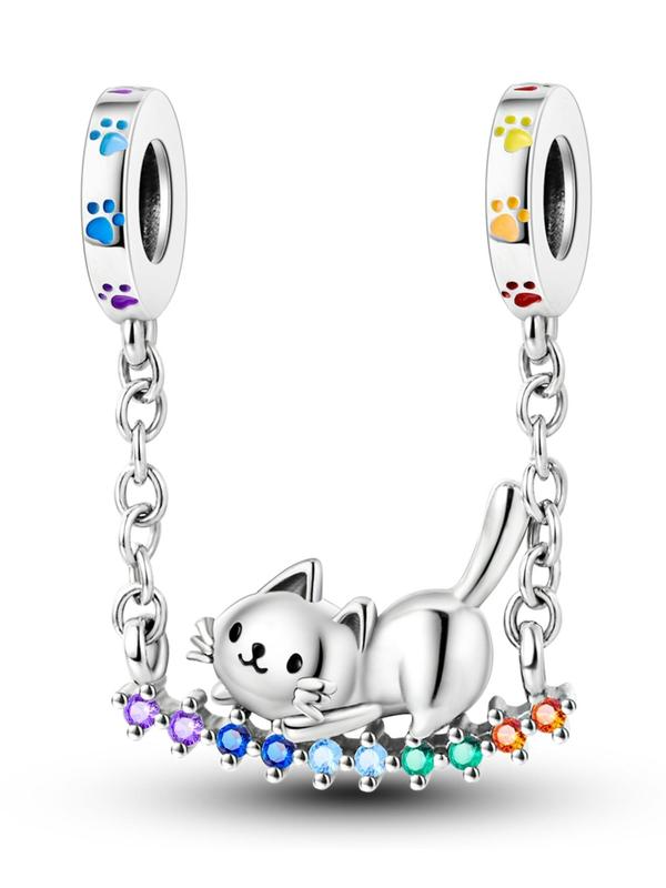 Creative Cute Cat Design Pendant, Rhinestone Decorated Pendant for Women & Girls, Fashion DIY Jewelry for Bracelet & Necklace Making