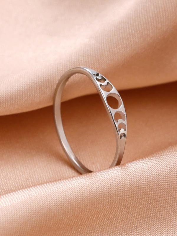 Women's Simple Sun & Moon Hollow Out Stainless Steel Ring, Fashion Accessories For Women, Girl's Temperament All-match Accessory