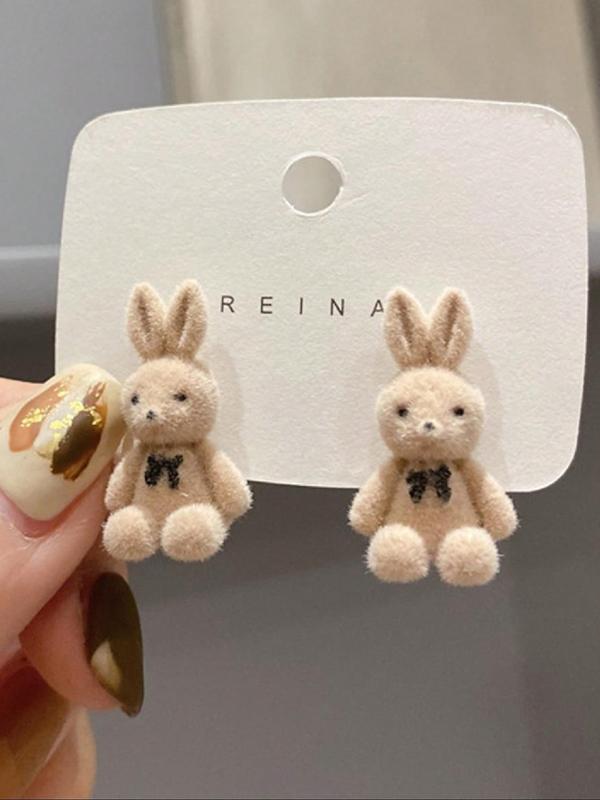 Cute Cartoon Bear & Rabbit Design Stud Earrings, Fashionable Jewelry for Women & Girls, Trendy All-match & Exquisite Jewelry for Birthday Gift