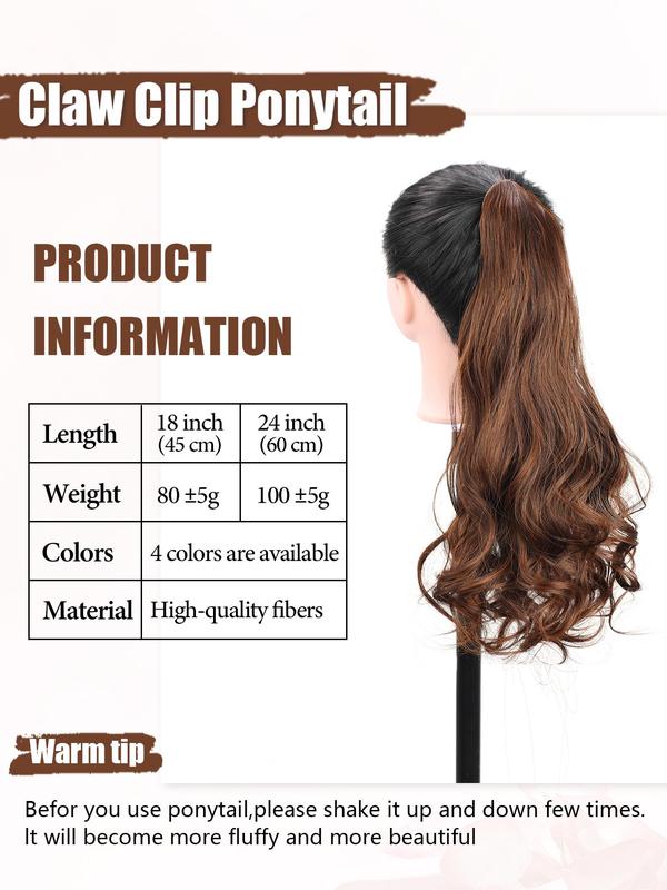 18 24 Inch Long Curly Wavy Clip in Synthetic Wigs, Synthetic Hair Extensions for Women, Natural Fluffy Ponytail Extension, Synthetic Hairpiece for Daily Use