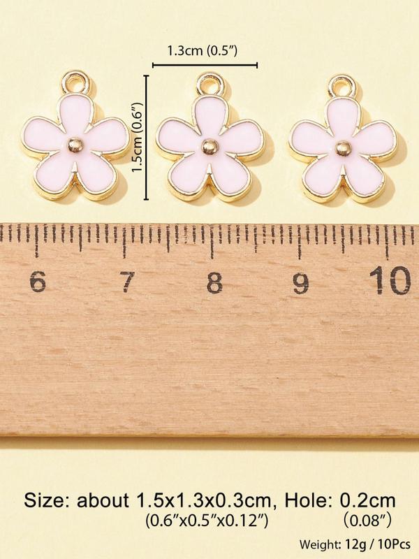 10pcs Cute Flower Shaped Enamel Charms, Flower Design Pendant, Fashionable Jewelry For Women & Girls