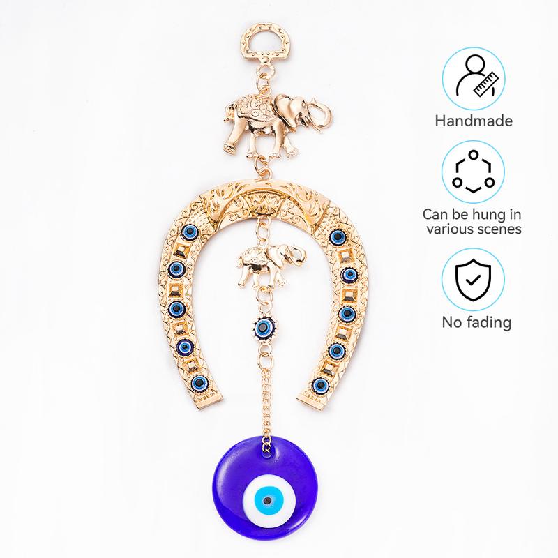 1pc Golden Devil's Eye Plating Golden Elephant Little Elephant Horseshoe Alloy Blue Eye Pendant Car Pendant Lucky Protection Pendant Home Decoration