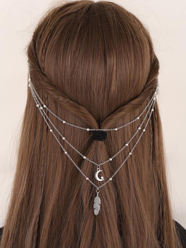 Multi-layer Tassel Moon & Feather Rhinestone Decor Hair Band, Retro Ethnic Style Hair Band, Elegant Fashion Hair Accessories for Women and Girls, Exquisite Hair Accessories As Birthday Gift