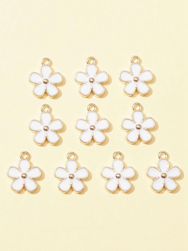 10pcs Cute Flower Shaped Enamel Charms, Flower Design Pendant, Fashionable Jewelry For Women & Girls