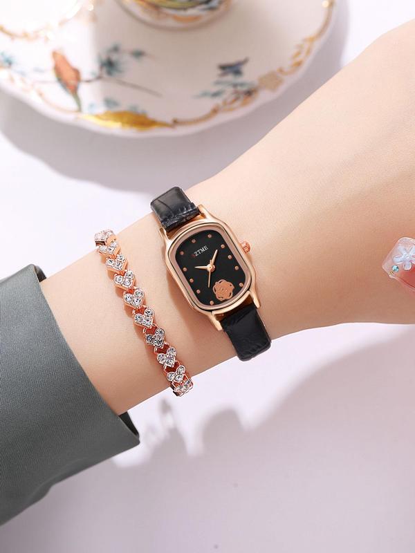 Women's Elegant Rectangle Dial Quartz Watch, Fashionable Watch for Women & Girls, Trendy All-match & Exquisite Watch for Birthday Gift