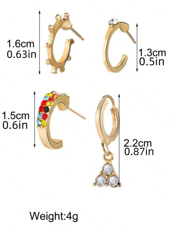 Women's Elegant Rhinestone Decorated Dangle Earrings & Hoop Earrings Set, 5 Pairs Fashion Jewelry for Party, Daily Clothing Decor, Trendy All-match & Exquisite Jewelry for LGBT Birthday Gift