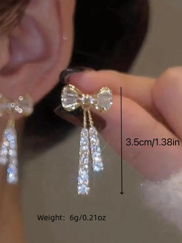 Summer Rhinestone Bow Design Dangle Earrings for Gift, Elegant Women's Casual Matching Earrings Jewelry for Party, Classic Fashion Ear Piercing Accessories for Daily Wear