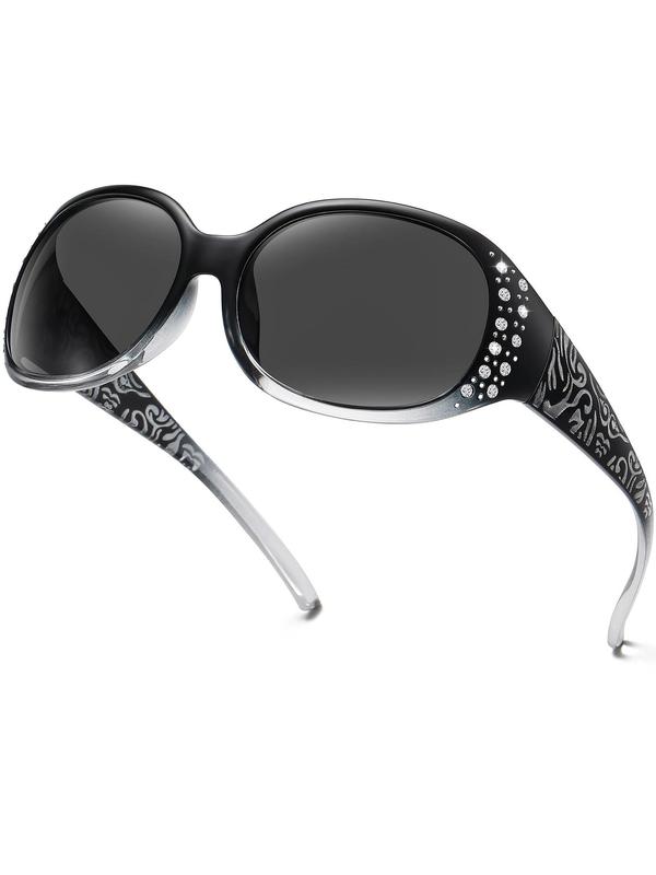 Vintage Rhinestone Decorated Oval Frame Sunglasses, Trendy Sunglasses for Everyday Use, Fashion Accessories for Outdoor Activities