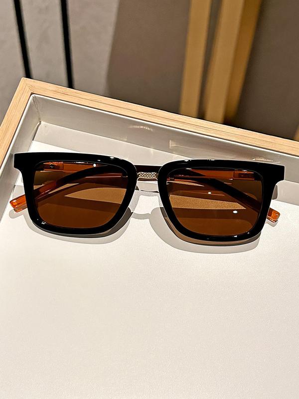 Unisex Vintage Trendy Tortoiseshell Sunglasses, Retro Casual Rectangle Frame Tinted Lens Sunglasses for Everyday Use, Fashion Accessories